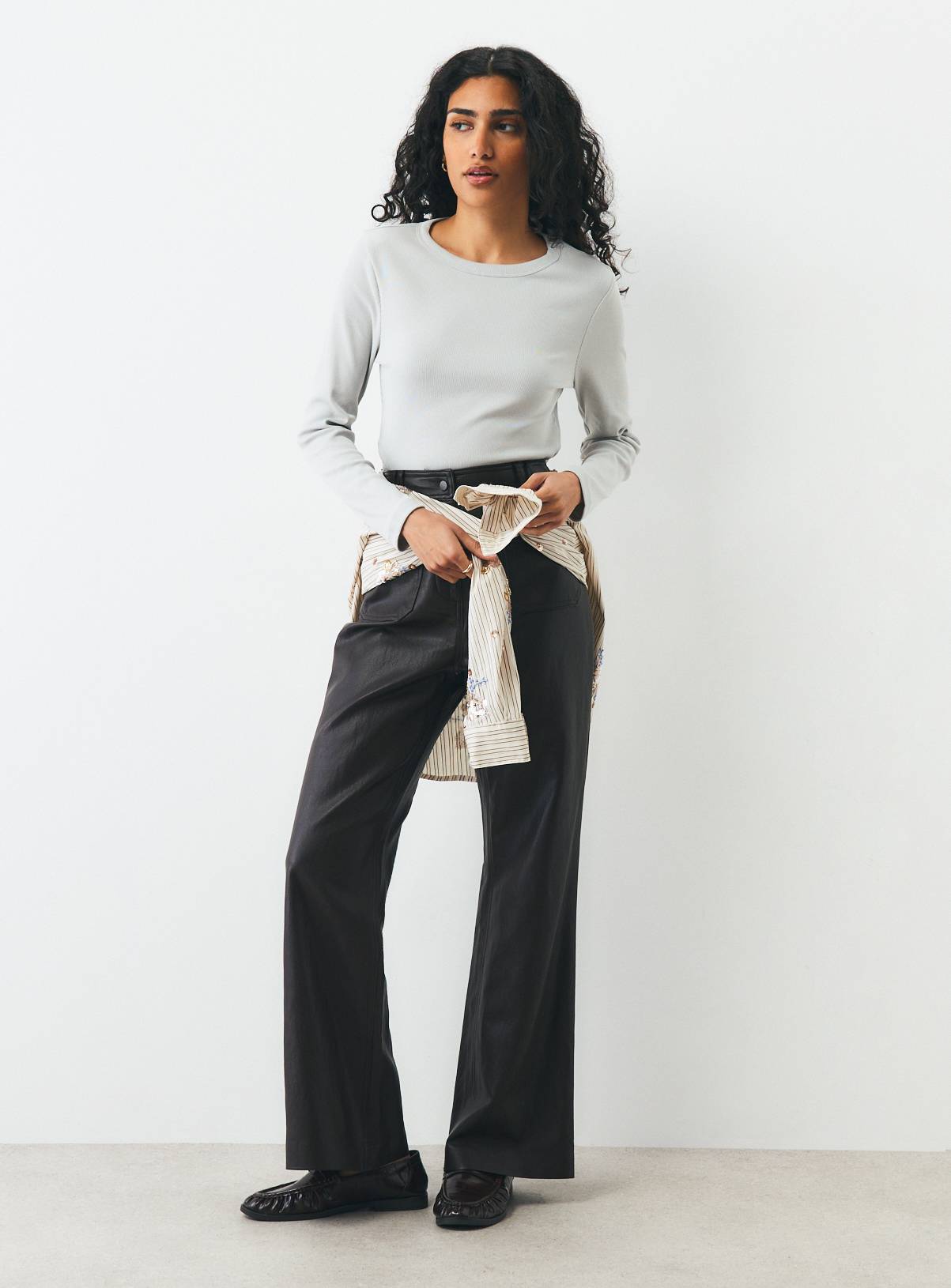 Light Grey Long Sleeve Ribbed Top XL - Image 2